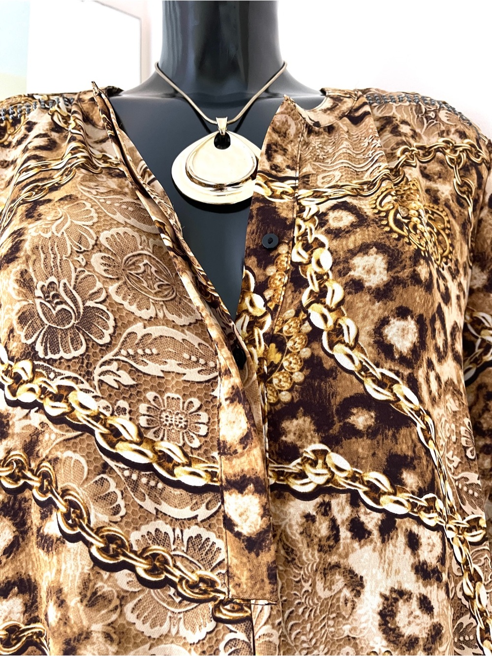 JENNIFER LOPEZ Blouse XL Animal Print Top brown Leopard Women Shirt - Picture 4 of 6